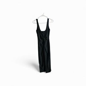 Good American Black Twist Front Midi Dress Shiny Black Sleeveless Coquette 4631
